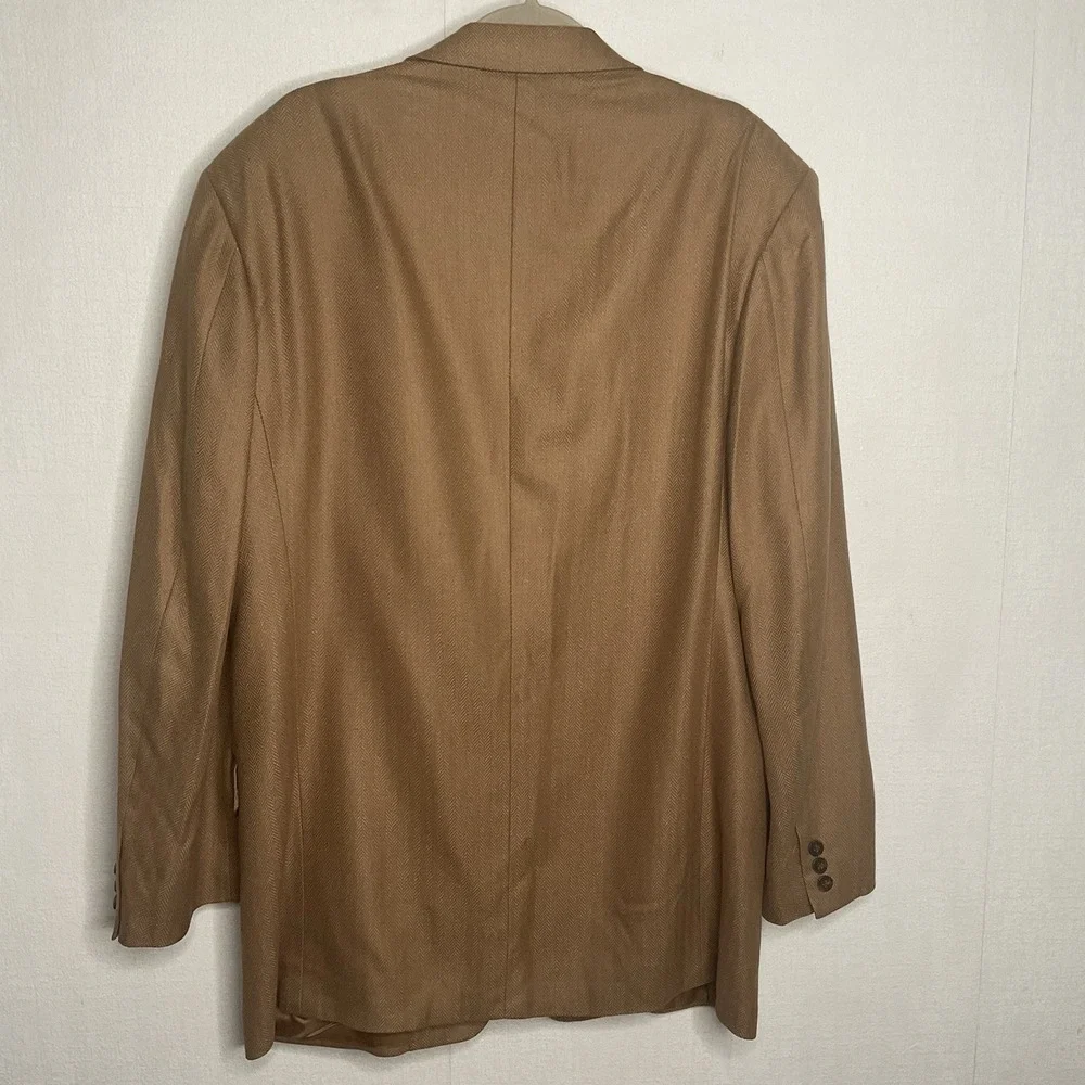 Canali Cedrics Coat Mens 54L ‎ Tan/Light Brown Herringbone Cashmere Silk Blazer